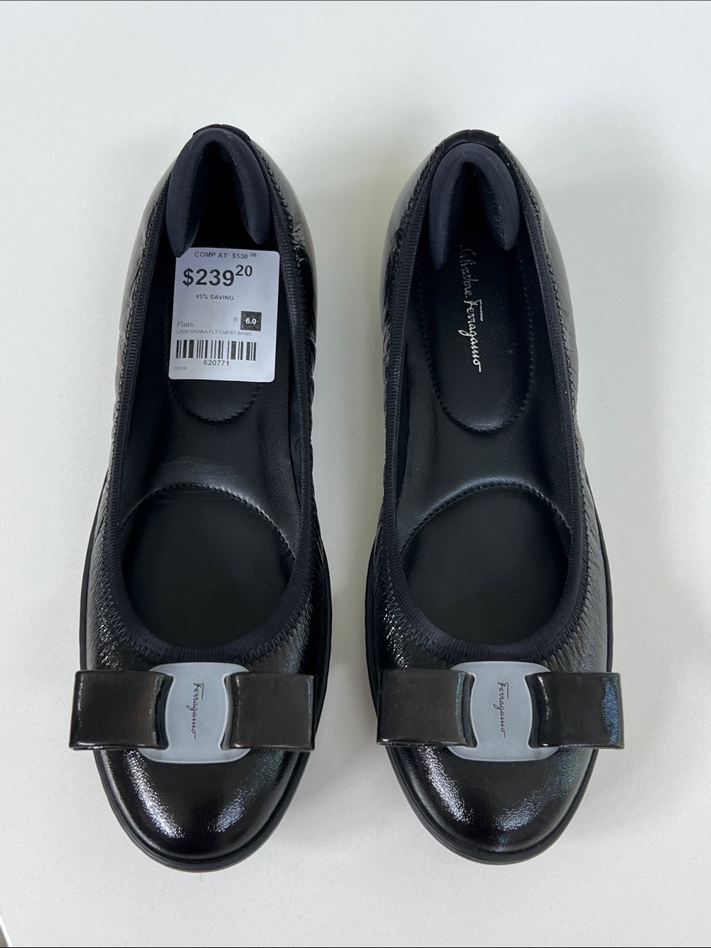 Salvatore Ferragamo savina black patent leather cushioned ballet flats with bows - Picture 4 of 10